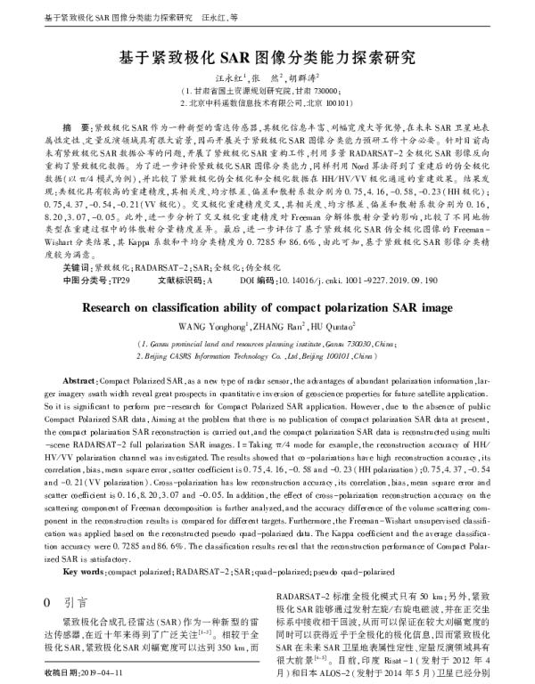 基于紧致极化SAR图像分类能力探索研究