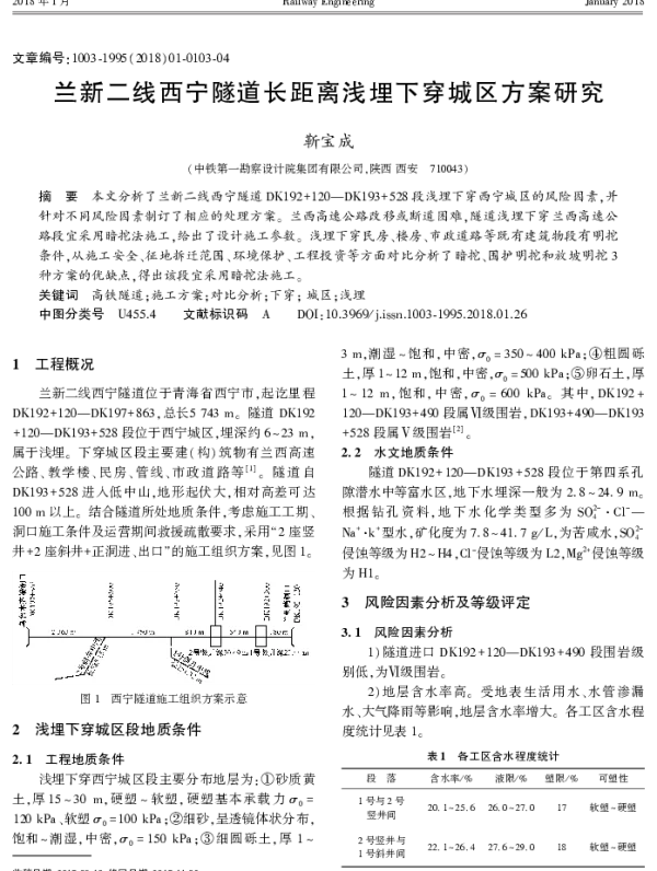 兰新二线西宁隧道长距离浅埋下穿城区方案研究