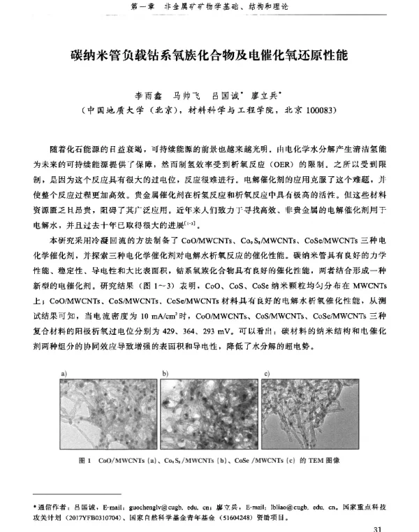 碳纳米管负载钴系氧族化合物及电催化氧还原性能