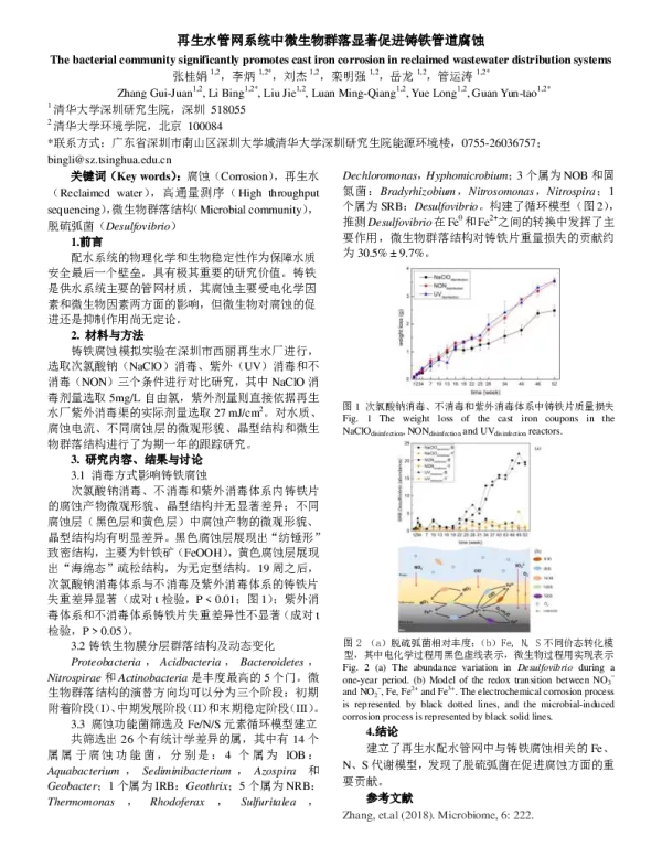 再生水管网系统中微生物群落显著促进铸铁管道腐蚀