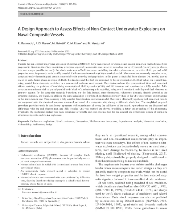 A Design Approach to Assess Effects of Non-Contact Underwater Explosions on Naval Composite Vessels