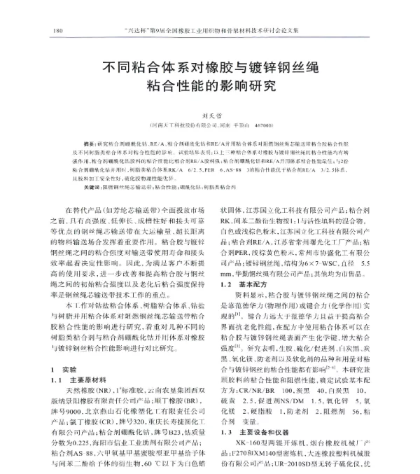 不同粘合体系对橡胶与镀锌钢丝绳粘合性能的影响研究