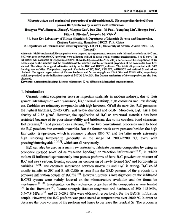 Microstructureandmechanicalpropertiesofmulti-carbides(AlSi)compositesderivedfromporousB4Cpreformsbyreactivemeltinfiltration