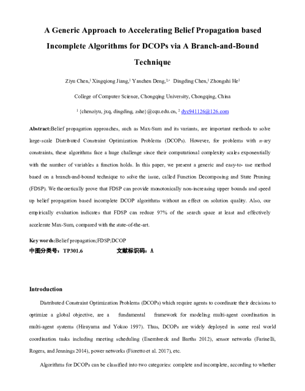 AGenericApproachtoAcceleratingBeliefPropagationbasedIncompleteAlgorithmsforDCOPsviaABranch-and-BoundTechnique