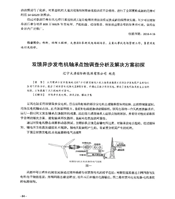 双馈异步发电机轴承点蚀调查分析及解决方案初探