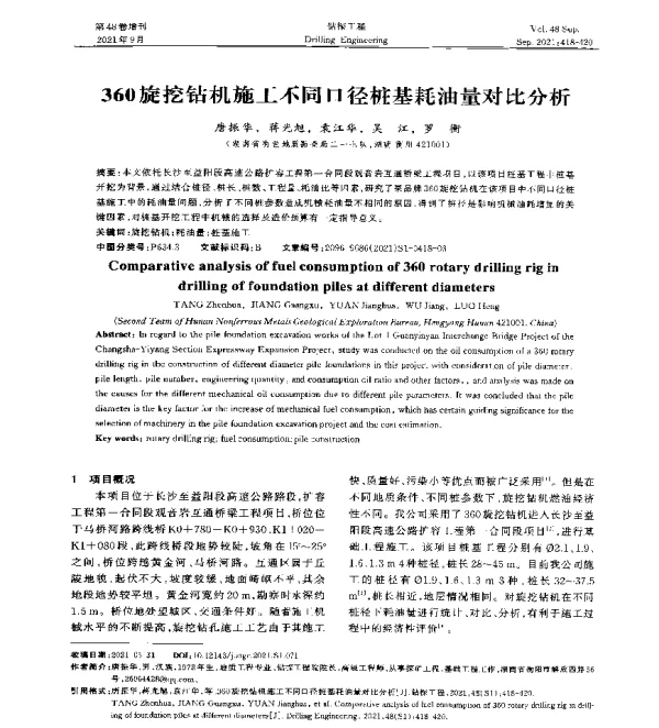 360旋挖钻机施工不同口径桩基耗油量对比分析