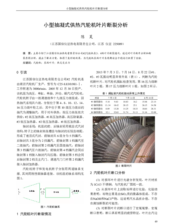 小型抽凝式供热汽轮机叶片断裂分析