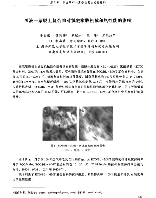 黑液-蒙脱土复合物对氯醚橡胶机械和热性能的影响