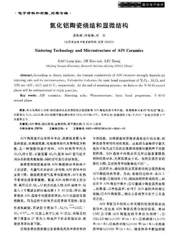 氮化铝陶瓷烧结和显微结构