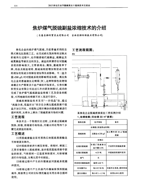 焦炉煤气脱硫副盐浓缩技术的介绍