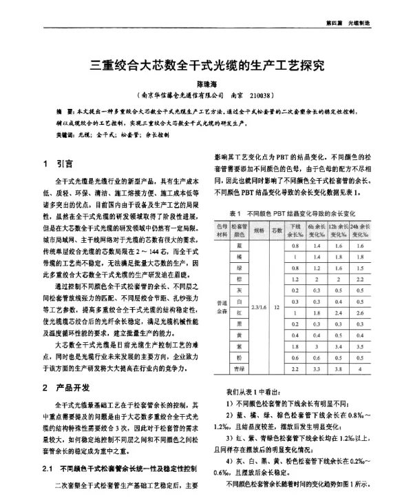 三重绞合大芯数全干式光缆的生产工艺探究