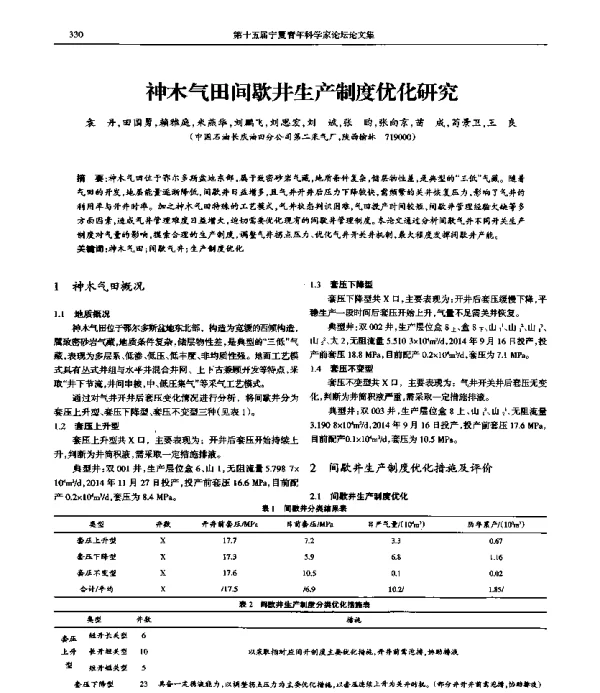 神木气田间歇井生产制度优化研究
