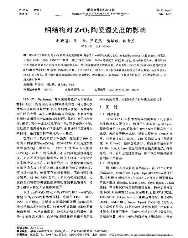 相结构对ZrO2陶瓷透光度的影响