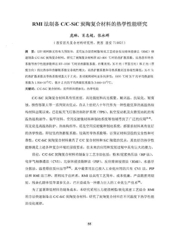RMI法制备CC-SiC炭陶复合材料的热学性能研究