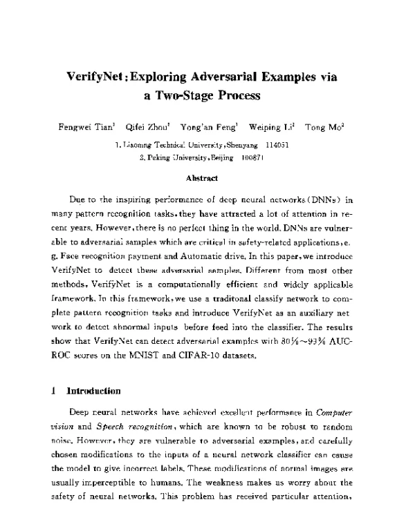 VerifyNetExploringAdversarialExamplesviaaTwo-StageProcess