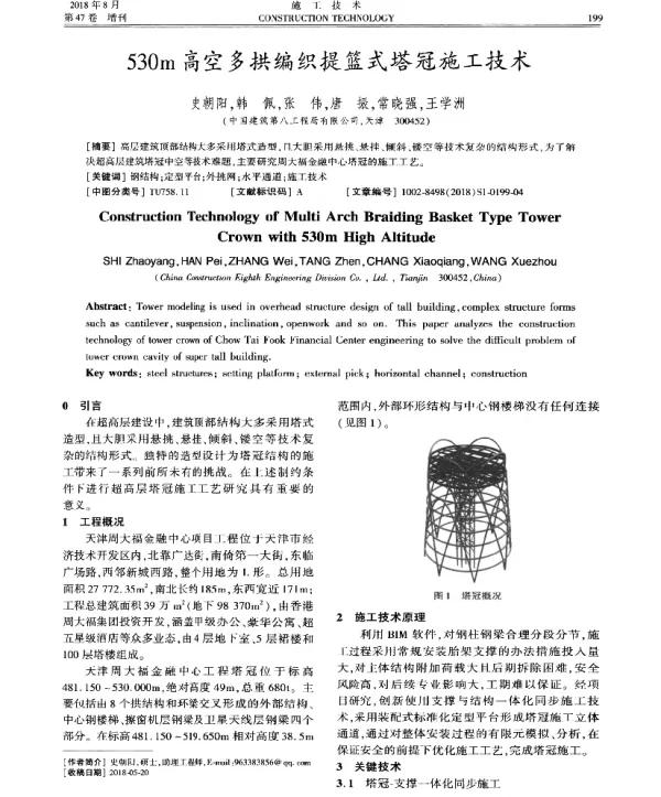 530m高空多拱编织提篮式塔冠施工技术