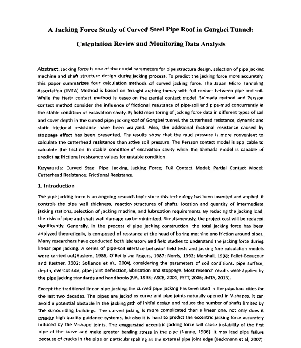 AJackingForceStudyofCurvedSteelPipeRoofinGongbeiTunnelCalculationReviewandMonitoringDataAnalysis