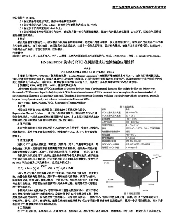 旋转式RTO在树脂湿式油性涂装的应用浅析