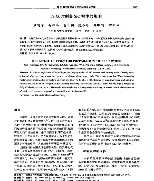 FexOy对制备SiC粉体的影响