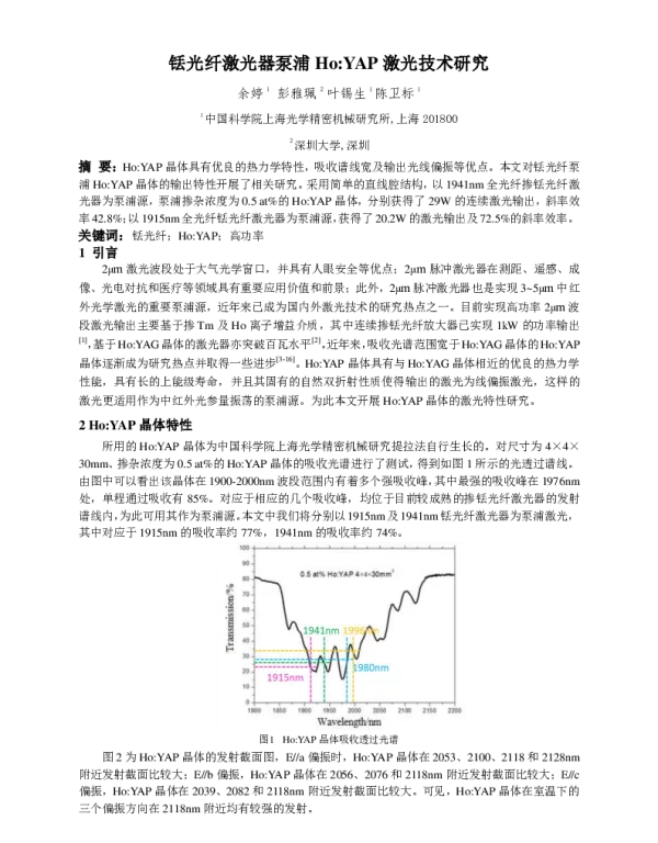 铥光纤激光器泵浦HoYAP激光技术研究