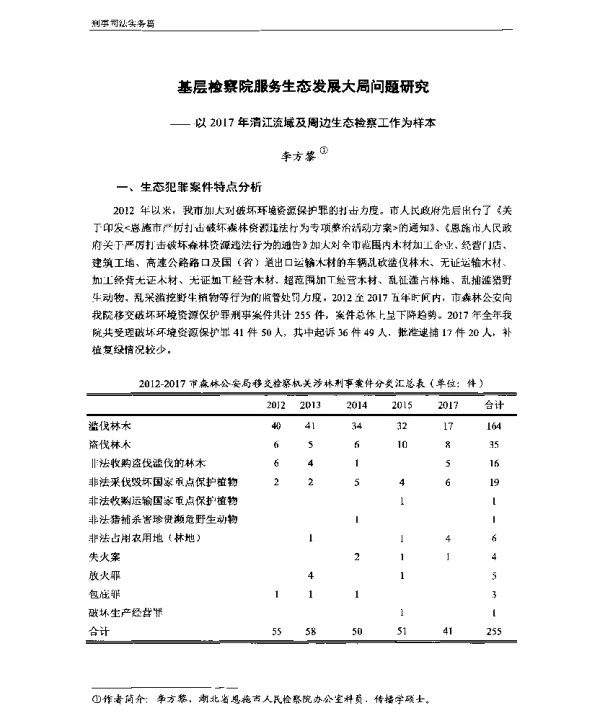 基层检察院服务生态发展大局问题研究—以2017年清江流域及周边生态检察工作为样本