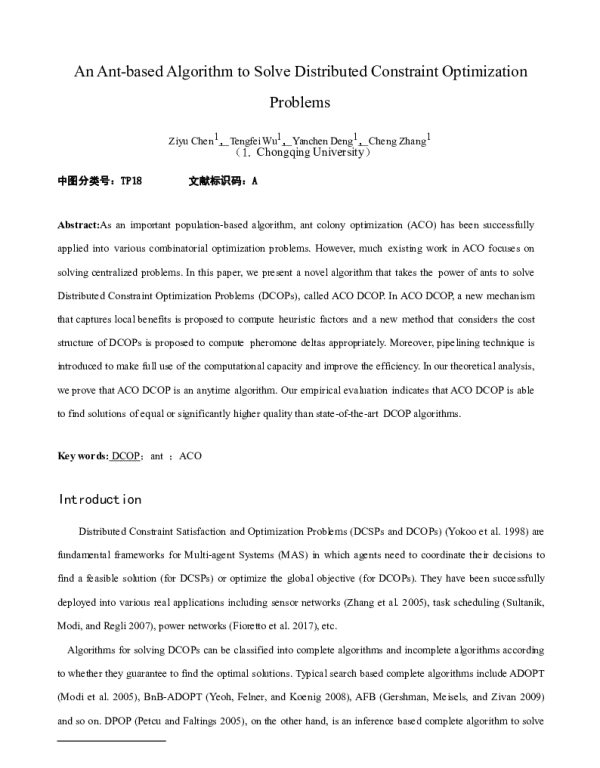 AnAnt-basedAlgorithmtoSolveDistributedConstraintOptimizationProblems