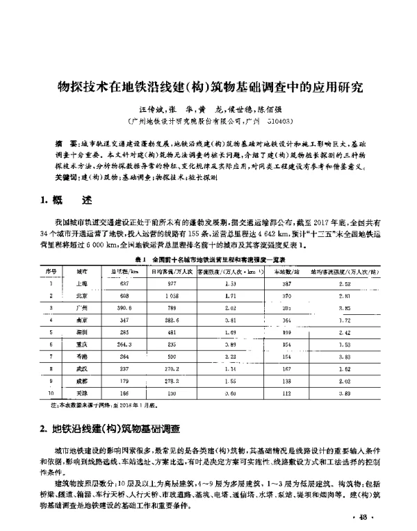 物探技术在地铁沿线建(构)筑物基础调查中的应用研究