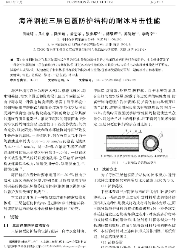 海洋钢桩三层包覆防护结构的耐冰冲击性能