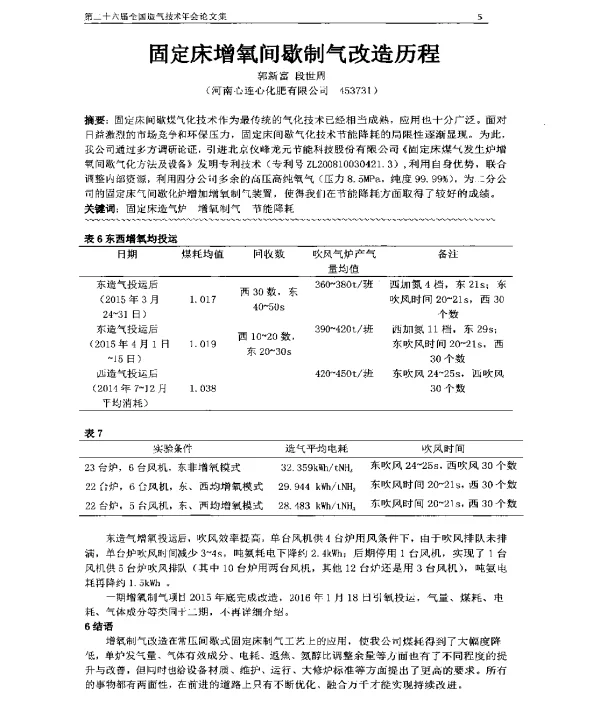 固定床增氧间歇制气改造历程