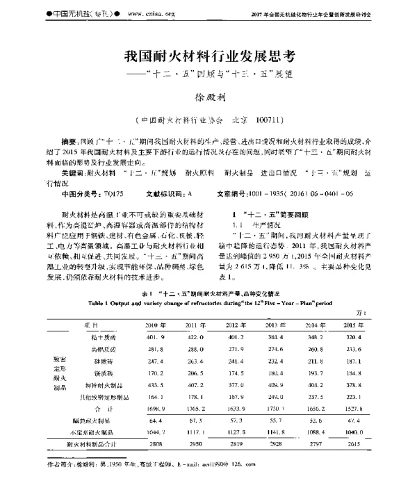 我国耐火材料行业发展思考--十一·五回顾与十二·五展望