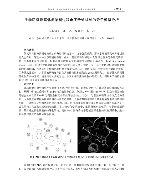 生物阴极降解偶氮染料过程电子传递机制的分子模拟分析