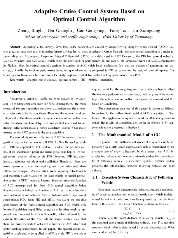 AdaptiveCruiseControlSystemBasedonOptimalControlAlgorithm