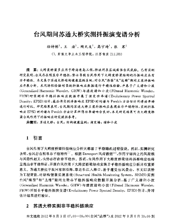 台风期间苏通大桥实测抖振演变谱分析
