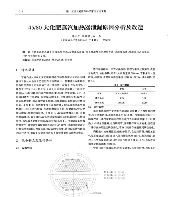 4580大化肥蒸汽加热器泄漏原因分析及改造