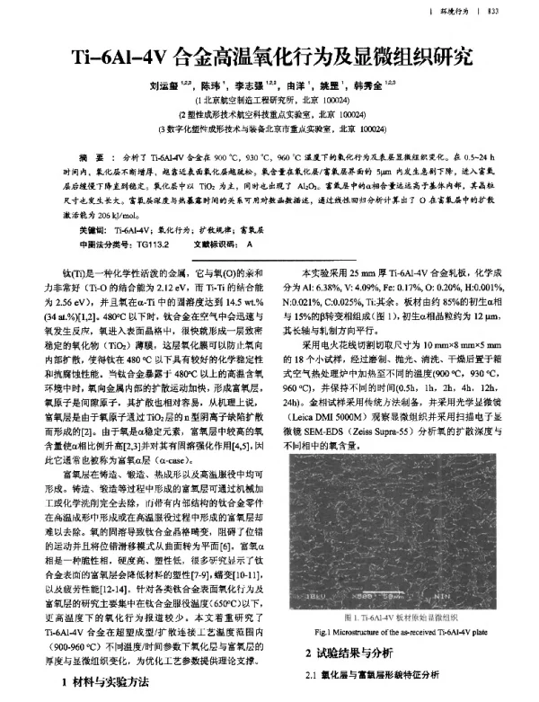 Ti-6Al-4V合金高温氧化行为及显微组织研究
