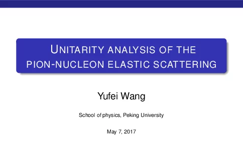 UNITARITYANALYSISOFTHEPION-NUCLEONELASTICSCATTERING