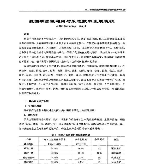 我国磷资源利用与采选技术发展现状