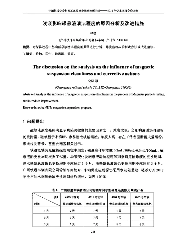 浅谈影响磁悬液清洁程度的原因分析及改进措施