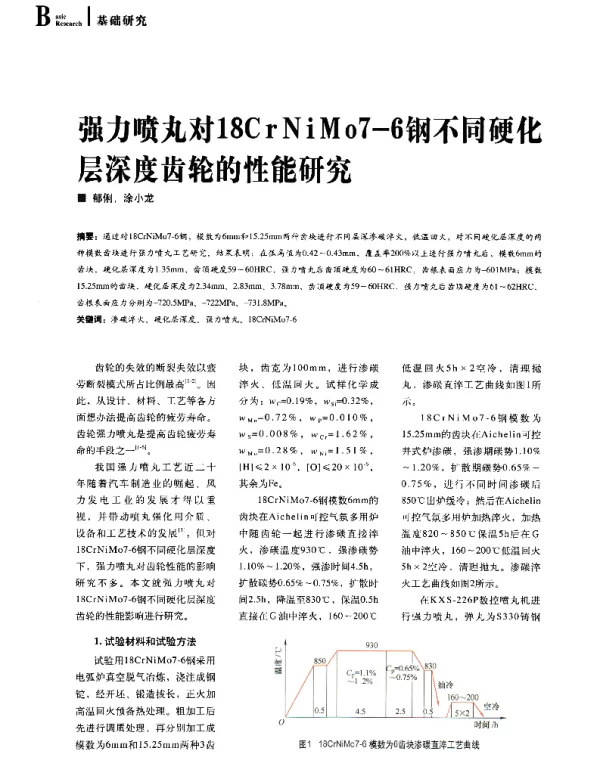 强力喷丸对18CrNiMo7-6钢不同硬化层深度齿轮的性能研究
