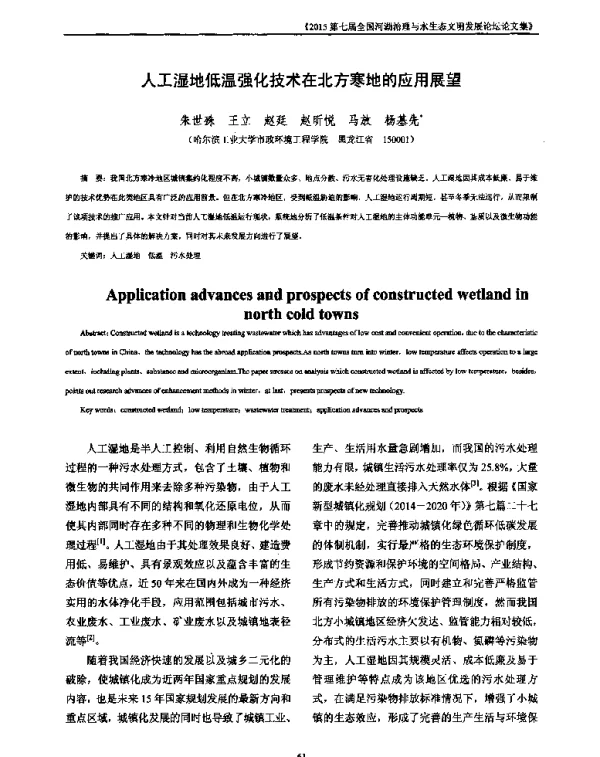 人工湿地低温强化技术在北方寒地的应用展望