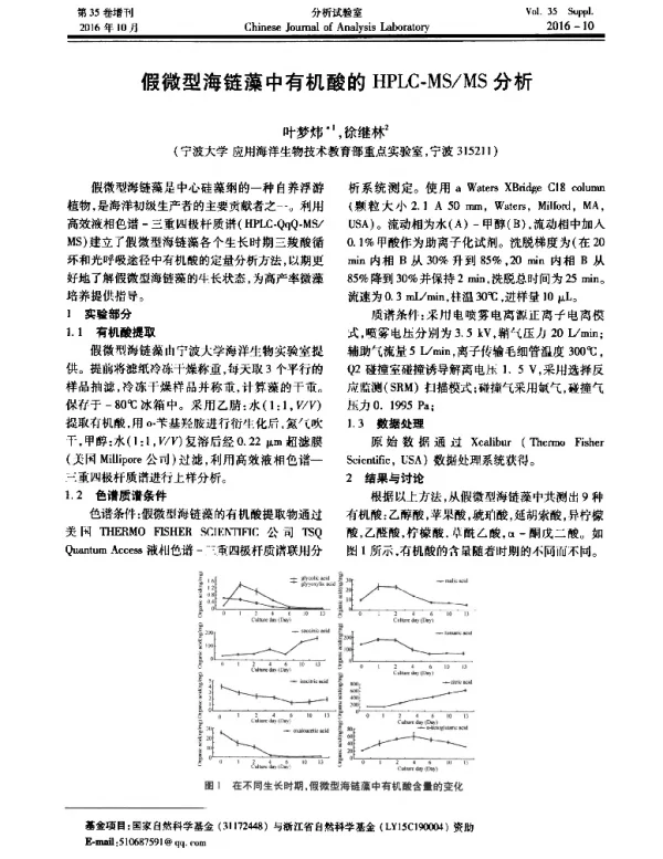 假微型海链藻中有机酸的HPLC-MSMS分析