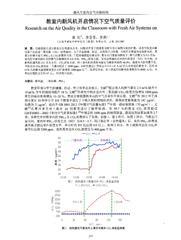 教室内新风机开启情况下空气质量评价