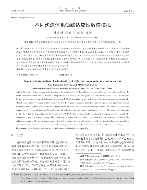 不同泡沫体系油藏适应性数值模拟