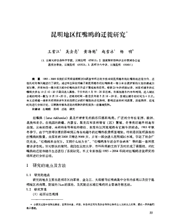 昆明地区红嘴鸥的迁徙研究
