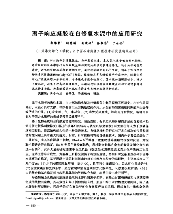 离子响应凝胶在自修复水泥中的应用研究