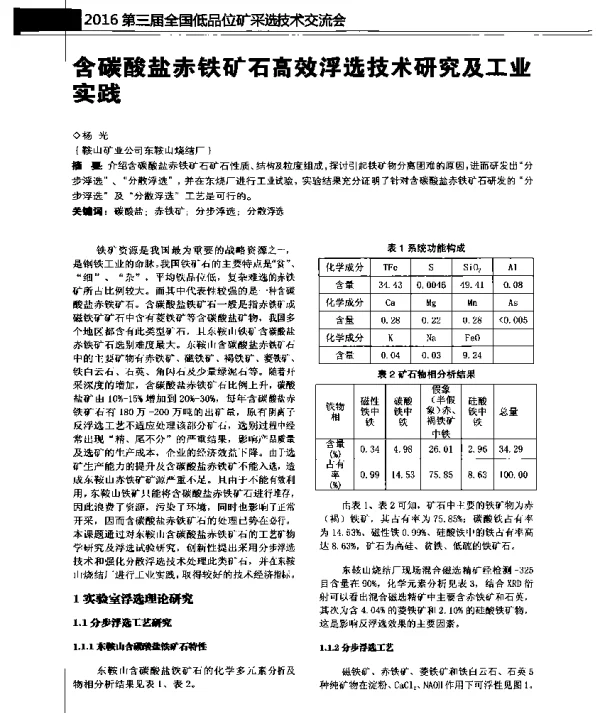 含碳酸盐赤铁矿石高效浮选技术研究及工业实践