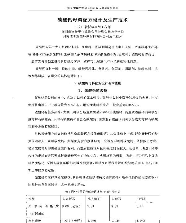 碳酸钙母料配方设计及生产技术
