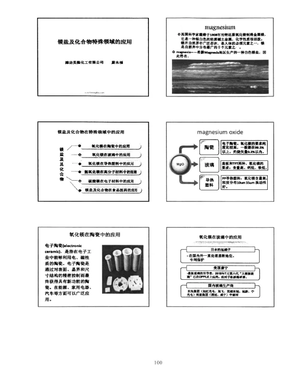 镁盐及化合物特殊领域的应用