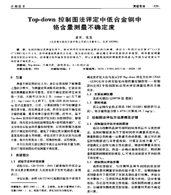 Top-down控制图法评定中低合金钢中铬含量测量不确定度