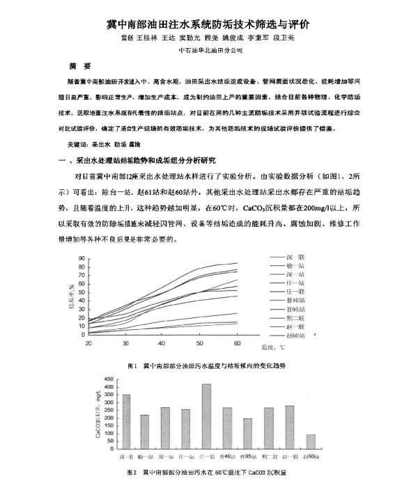 冀中南部油田注水系统防垢技术筛选与评价